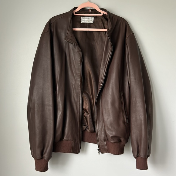 Italian men's genuine leather bomber jacket, warm, brown, size XXL made in Italy - Picture 3 of 13